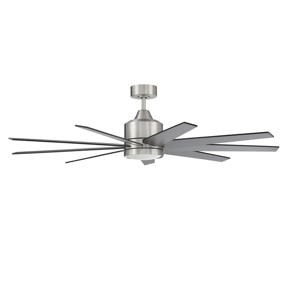 Craftmade CHP60BNK9 Brushed Polished Nickel Champion 60'' 9-blade Ceiling Fan In Brushed Polished Nickel W/ Brushed Nickel/flat Black Blades; Light Kit Included (optional) Image 1