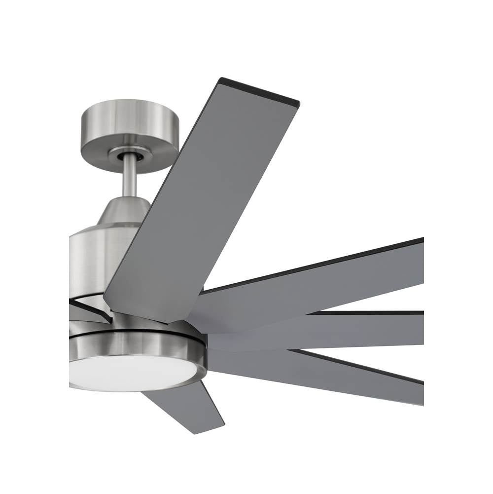 Craftmade CHP60BNK9 Brushed Polished Nickel Champion 60'' 9-blade Ceiling Fan In Brushed Polished Nickel W/ Brushed Nickel/flat Black Blades; Light Kit Included (optional) Image 4