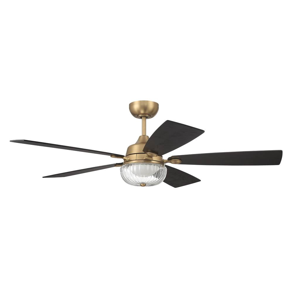 Craftmade CHS52SB5-NWF Satin Brass Chandler 52'' 5-blade Ceiling Fan In Satin Brass With Flat Black/black Walnut Blades, Integrated Light Kit Image 1