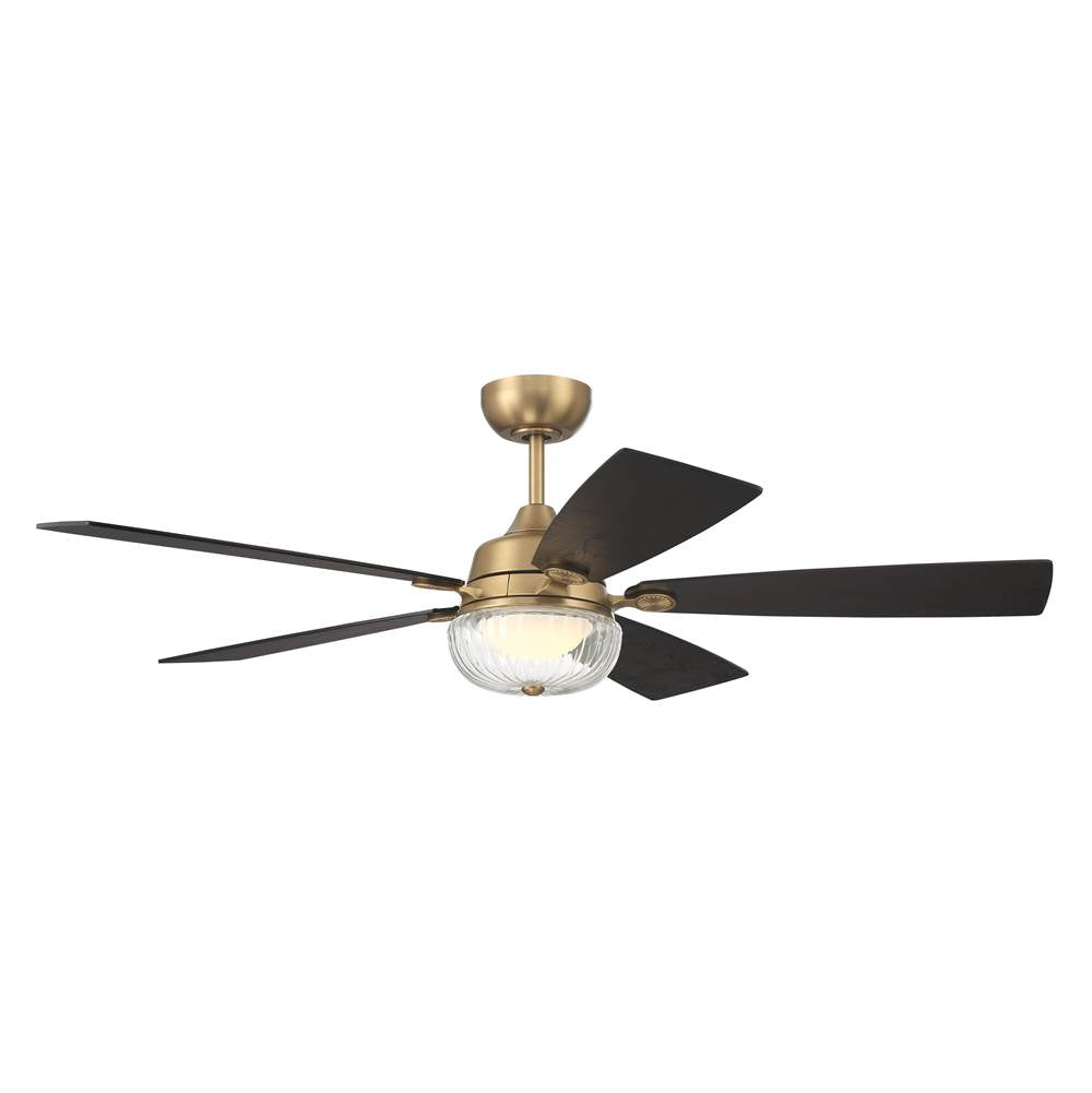Craftmade Chandler 52'' 5-blade Ceiling Fan In Satin Brass With Flat Black/black Walnut Blades, Integrated Light Kit