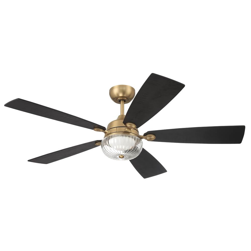 Craftmade CHS52SB5-NWF Satin Brass Chandler 52'' 5-blade Ceiling Fan In Satin Brass With Flat Black/black Walnut Blades, Integrated Light Kit Image 2