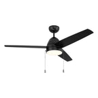 Craftmade Cozy 52'' 3-blade Ceiling Fan With Pull Chain In Flat Black With Flat Black Blades, Light Kit Included (optional)