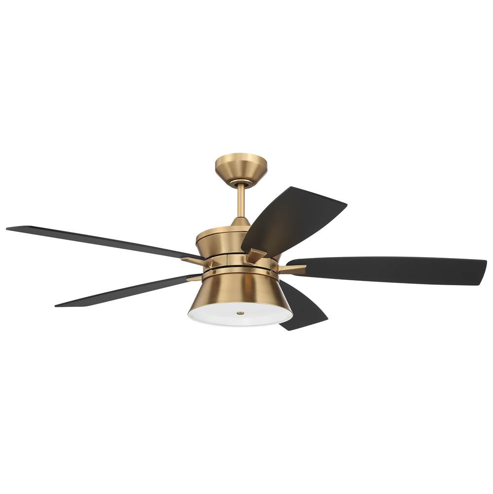Craftmade DMK52SB5-NWF Satin Brass Dominick 52'' 5-blade Ceiling Fan In Satin Brass With Flat Black/black Walnut Blades, Integrated Light Kit Image 1