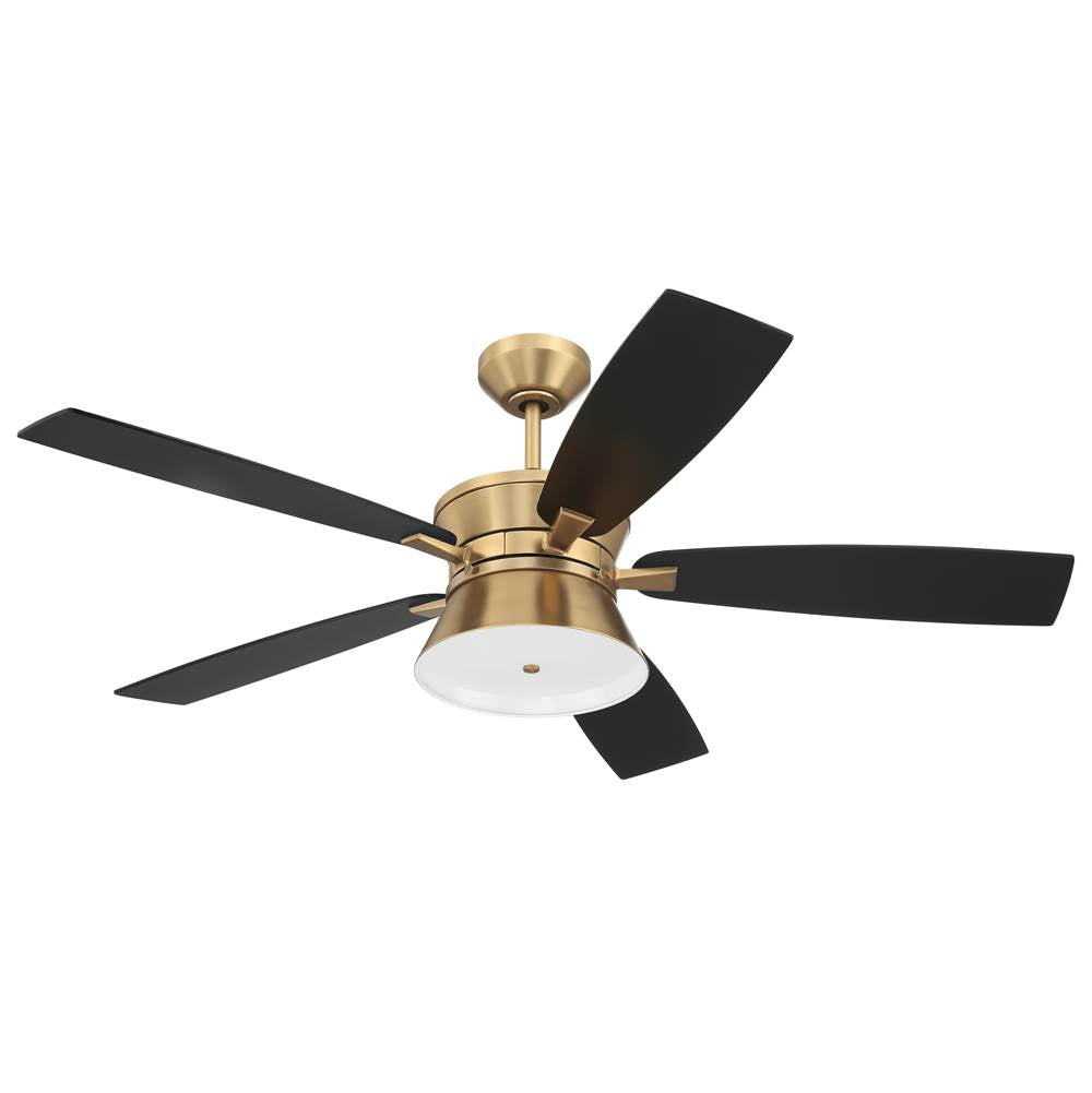 Craftmade DMK52SB5-NWF Satin Brass Dominick 52'' 5-blade Ceiling Fan In Satin Brass With Flat Black/black Walnut Blades, Integrated Light Kit Image 2