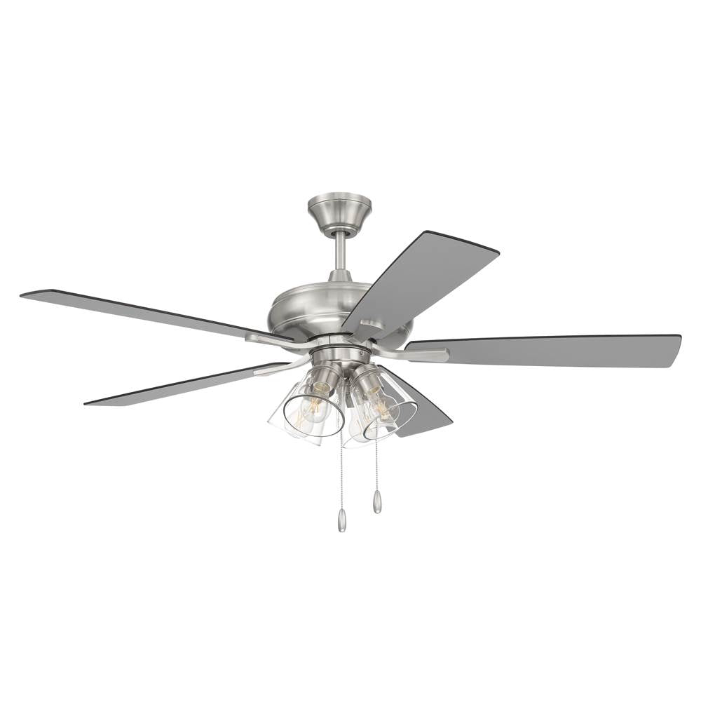 Craftmade Eos Clear Eos 52'' 5-blade Clear 4 Light Ceiling Fan In Brushed Polished Nickel W/ Brushed Nickel/greywood Blades; Integrated Light Kit
