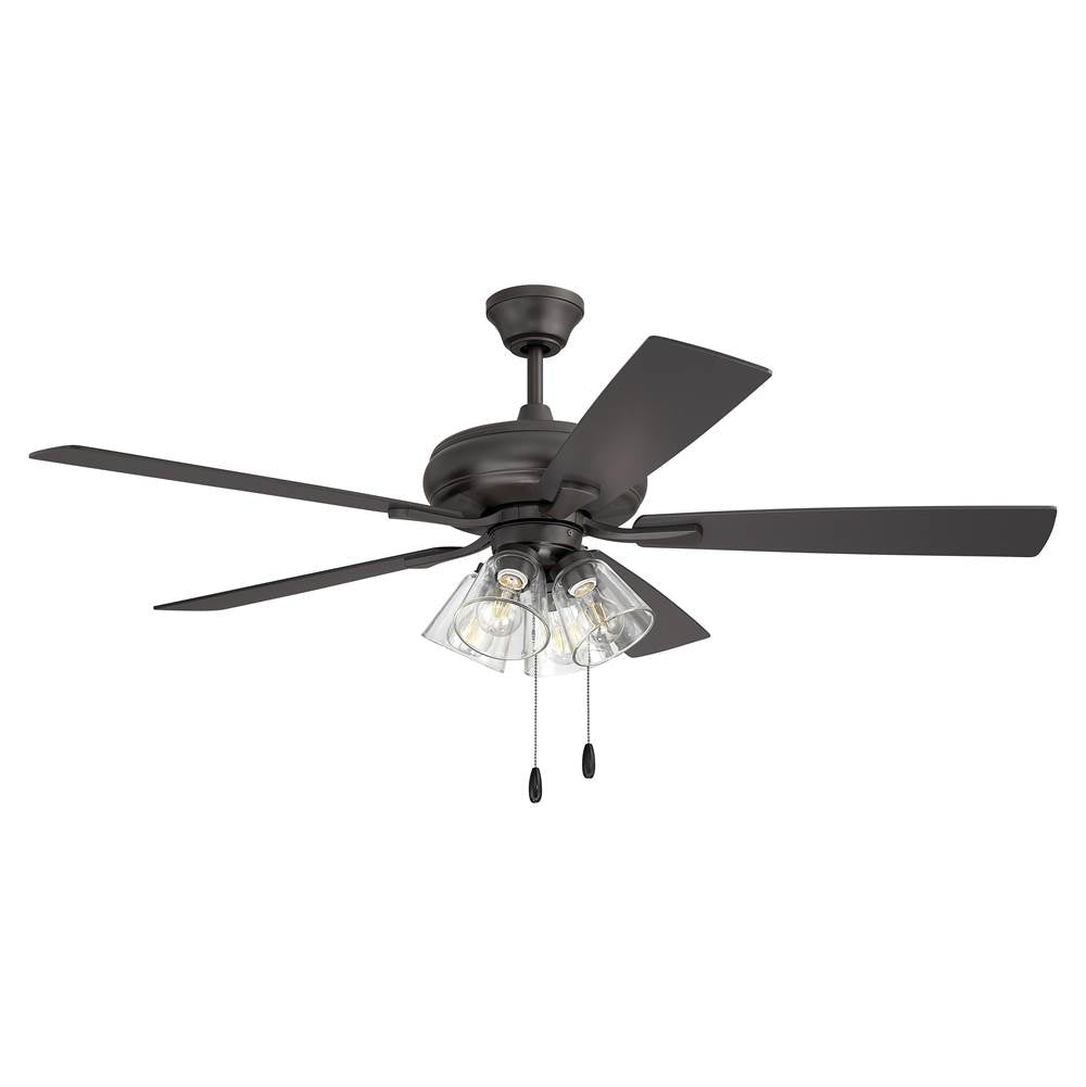 Craftmade ECF104CBZ5-CBZWLN Classic Bronze Eos 52'' 5-blade Clear 4 Light Ceiling Fan In Classic Bronze With Classic Bronze/walnut Blades, Integrated Light Kit Image 1