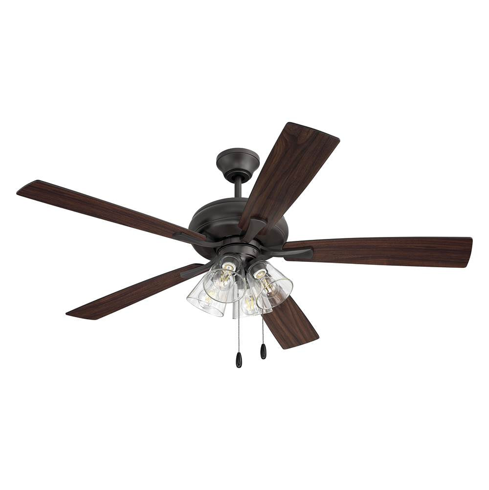 Craftmade ECF104CBZ5-CBZWLN Classic Bronze Eos 52'' 5-blade Clear 4 Light Ceiling Fan In Classic Bronze With Classic Bronze/walnut Blades, Integrated Light Kit Image 2