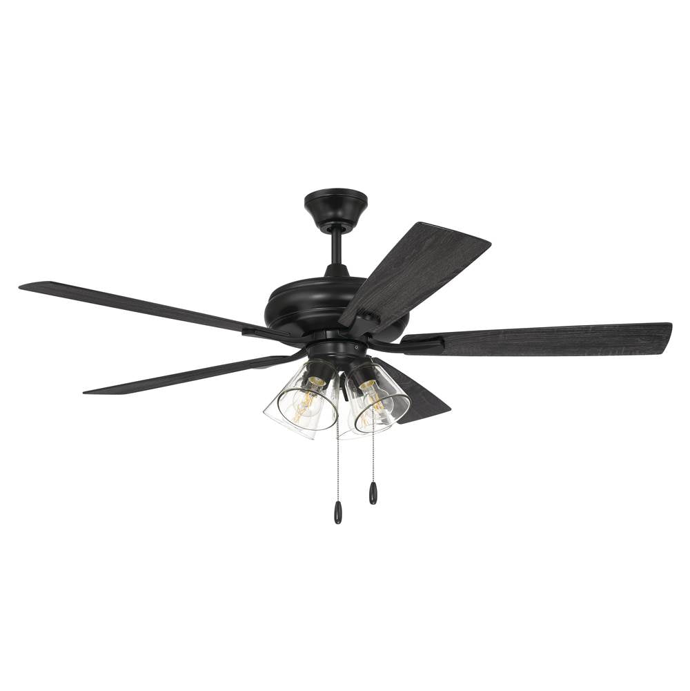 Craftmade Eos Clear Eos 52'' 5-blade Clear 4 Light Ceiling Fan In Flat Black W/ Flat Black/greywood Blades; Integrated Light Kit