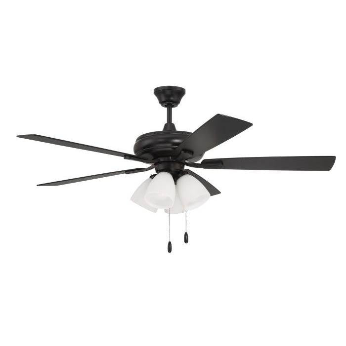 Craftmade ECF114FB5-FBGW Flat Black Eos 52'' 5-blade Frost 4 Light Ceiling Fan In Flat Black W/ Flat Black/greywood Blades; Integrated Light Kit Image 1