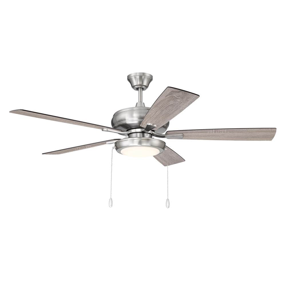 Craftmade Eos 52'' 5-blade Ceiling Fan In Brushed Polished Nickel With Driftwood/walnut Blades, Led Pan Light Kit Included (optional)