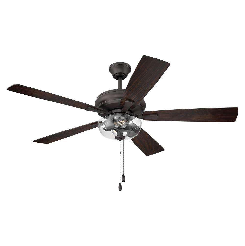 Craftmade ECF201CBZ5-CBZWLN Classic Bronze Eos 52'' 5-blade Clear 2 Light Bowl Ceiling Fan In Classic Bronze With Classic Bronze/walnut Blades, Light Kit Included (optional) Image 6