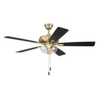 Craftmade Eos 52'' 5-blade Clear 2 Light Bowl Ceiling Fan In Satin Brass With Black Walnut/flat Black Blades, Light Kit Included (optional)