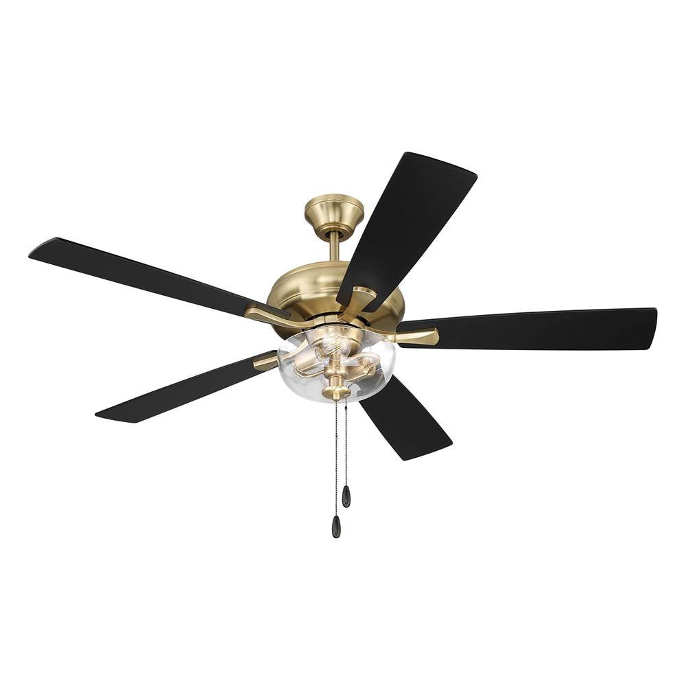 Craftmade ECF201SB5-BWNFB Satin Brass Eos 52'' 5-blade Clear 2 Light Bowl Ceiling Fan In Satin Brass With Black Walnut/flat Black Blades, Light Kit Included (optional) Image 2