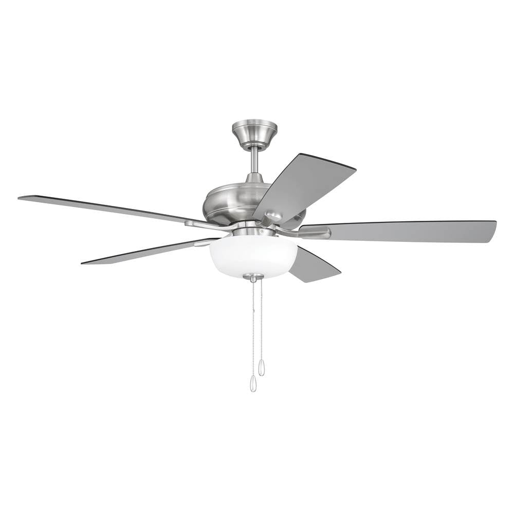 Craftmade ECF211BNK5-BNGW Brushed Polished Nickel Eos 52'' 5-blade Frost 2 Light Bowl Ceiling Fan In Brushed Polished Nickel With Brushed Nickel/greywood Blades, Light Kit Included (optional) Image 1