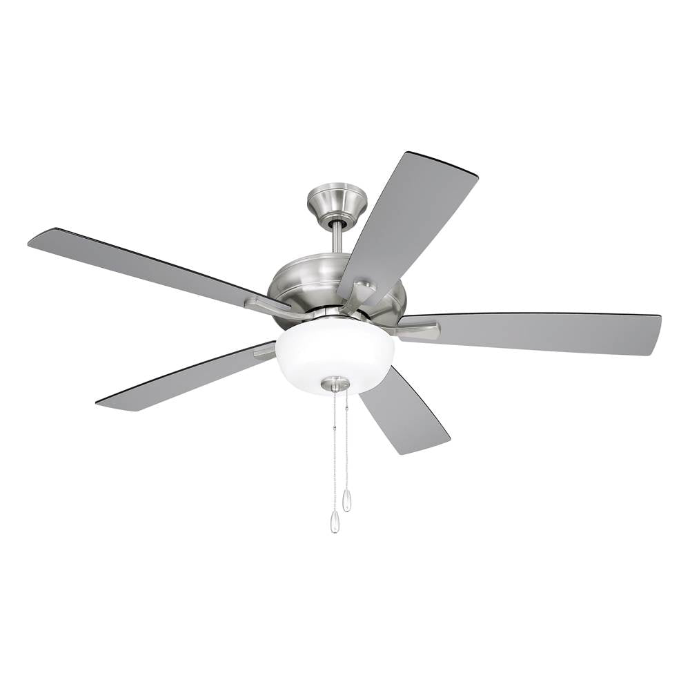 Craftmade ECF211BNK5-BNGW Brushed Polished Nickel Eos 52'' 5-blade Frost 2 Light Bowl Ceiling Fan In Brushed Polished Nickel With Brushed Nickel/greywood Blades, Light Kit Included (optional) Image 2