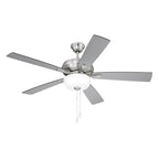 Craftmade ECF211BNK5-BNGW Brushed Polished Nickel Eos 52'' 5-blade Frost 2 Light Bowl Ceiling Fan In Brushed Polished Nickel With Brushed Nickel/greywood Blades, Light Kit Included (optional) Image 2