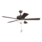 Craftmade ECF211CBZ5-CBZWLN Classic Bronze Eos 52'' 5-blade Frost 2 Light Bowl Ceiling Fan In Classic Bronze With Classic Bronze/walnut Blades, Light Kit Included (optional) Image 8