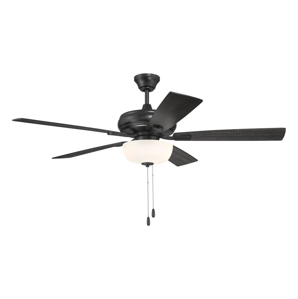 Craftmade Eos 52'' 5-blade Frost 2 Light Bowl Ceiling Fan In Flat Black With Flat Black/greywood Blades, Light Kit Included (optional)
