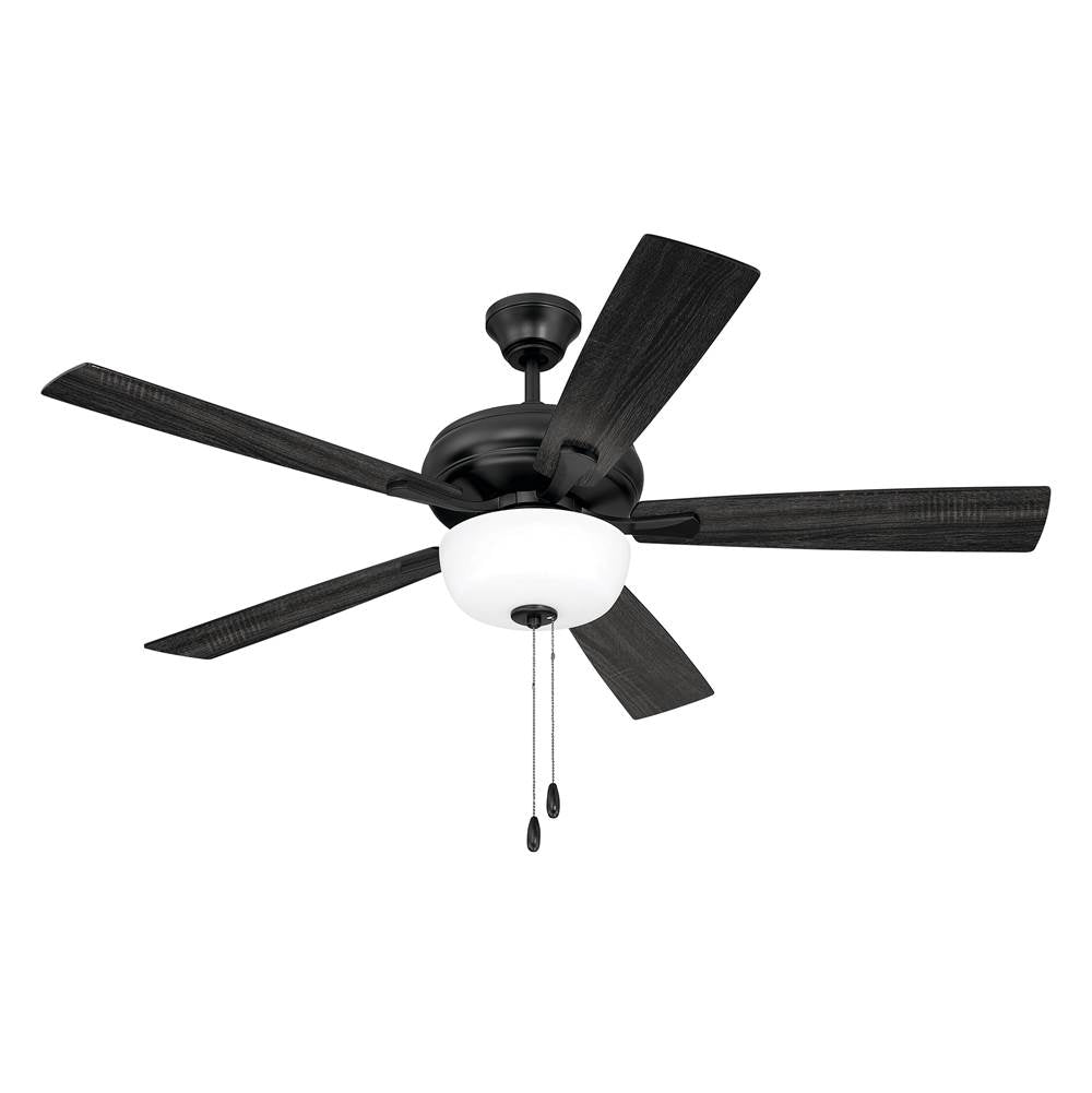 Craftmade ECF211FB5-FBGW Flat Black Eos 52'' 5-blade Frost 2 Light Bowl Ceiling Fan In Flat Black With Flat Black/greywood Blades, Light Kit Included (optional) Image 2