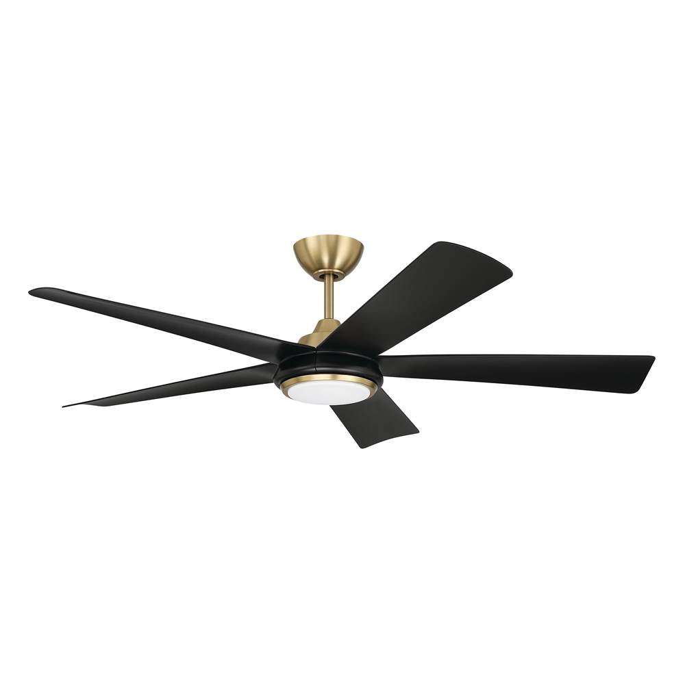 Craftmade Frye 52'' 5-blade Ceiling Fan In Satin Brass With Flat Black Blades, Integrated Light Kit