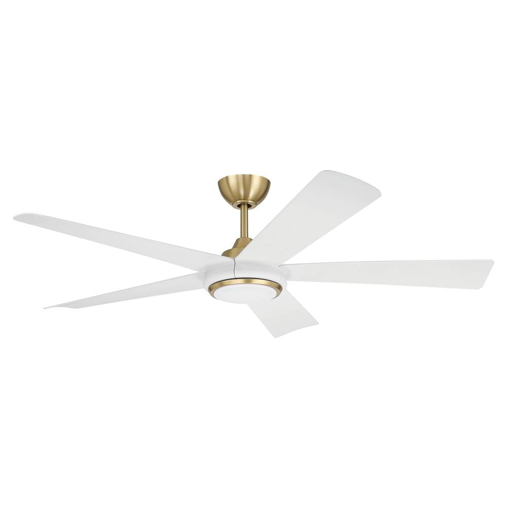 Craftmade Frye 52'' 5-blade Ceiling Fan In Satin Brass With White Blades, Integrated Light Kit