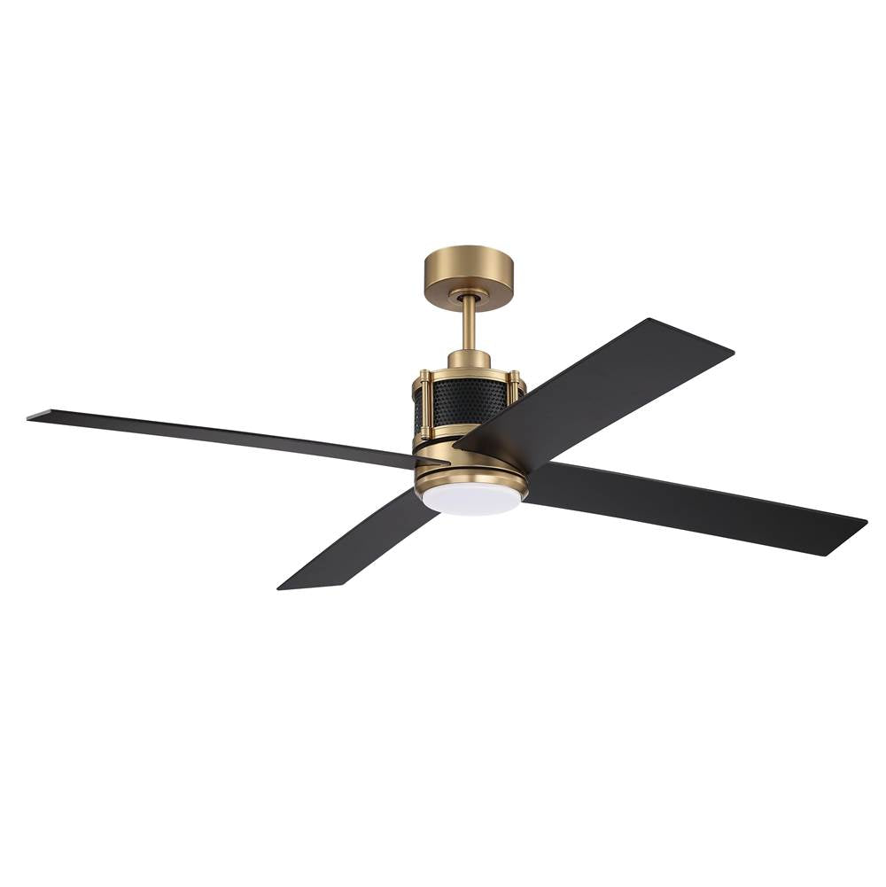 Craftmade Gregory 56'' 4-blade Ceiling Fan In Satin Brass With Flat Black/black Walnut Blades, Light Kit Included (optional)