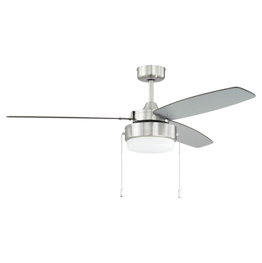 Craftmade INT52BNK3 Brushed Polished Nickel Intrepid 52'' 3-blade Ceiling Fan In Brushed Polished Nickel W/ Brushed Nickel/walnut Blades; Integrated Light Kit Image 1