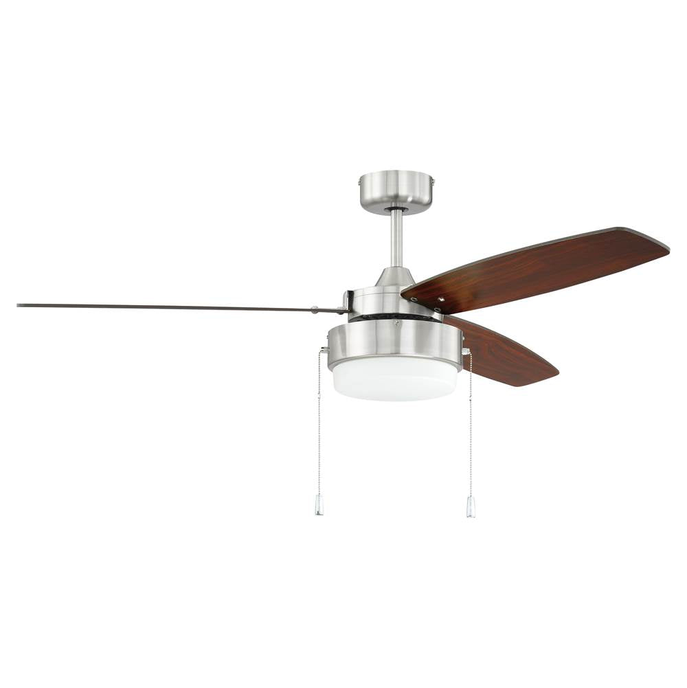 Craftmade Intrepid 52'' 3-blade Ceiling Fan In Brushed Polished Nickel W/ Brushed Nickel/walnut Blades; Integrated Light Kit