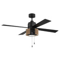 Craftmade KNS52FB4 Flat Black Kensey 52'' 4-blade Ceiling Fan In Flat Black W/ Flat Black/natural Oak Blades; Integrated Light Kit Image 1