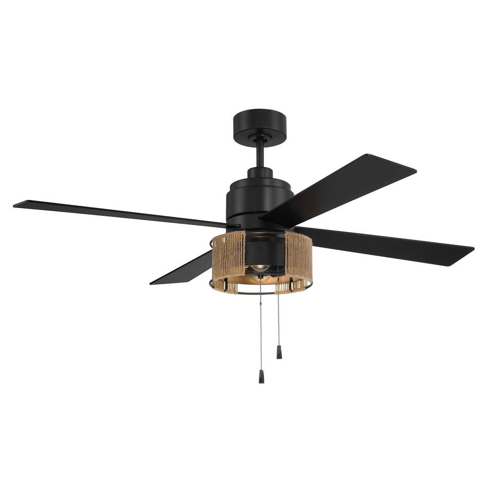 Craftmade Kensey 52'' 4-blade Ceiling Fan In Flat Black W/ Flat Black/natural Oak Blades; Integrated Light Kit