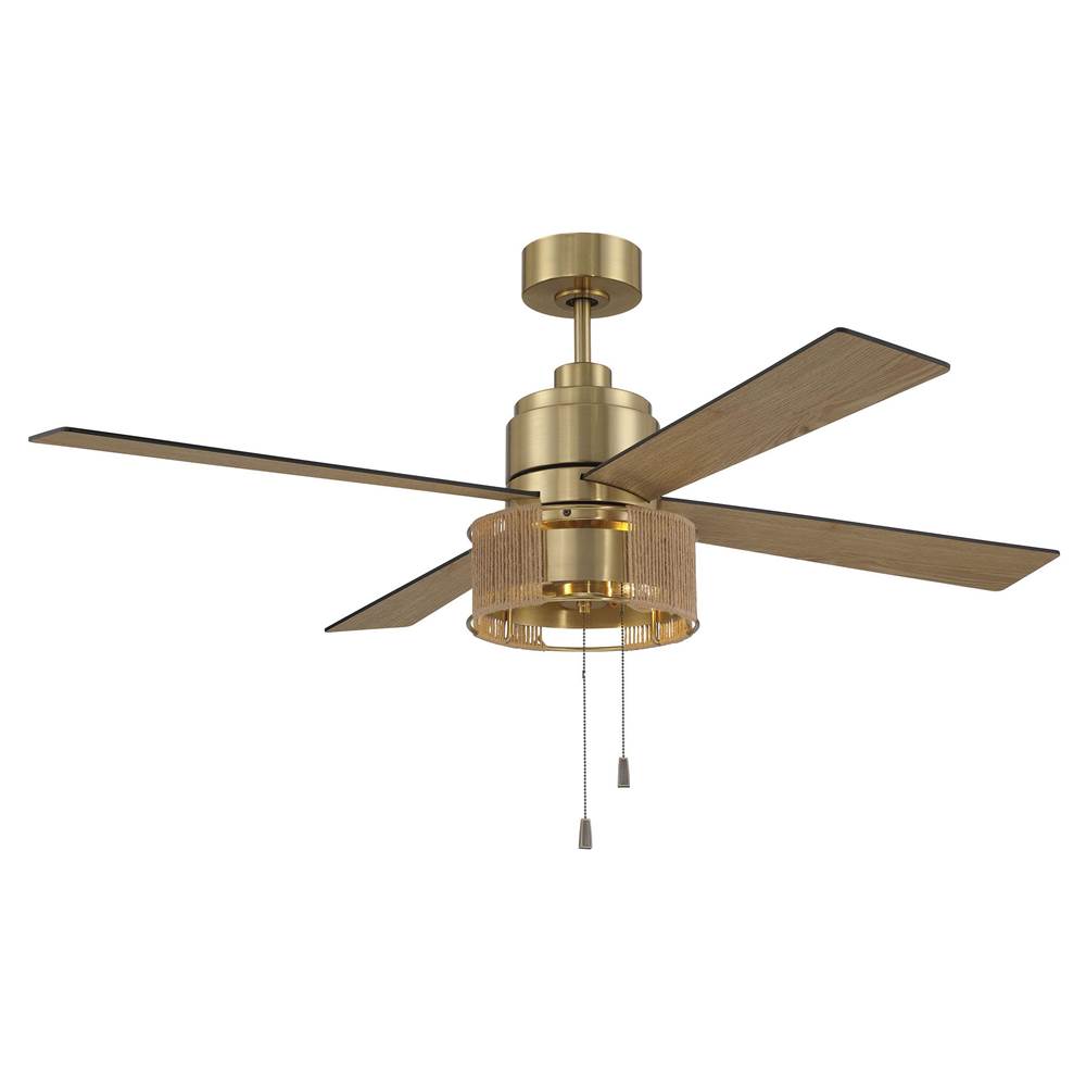 Craftmade Kensey 52'' 4-blade Ceiling Fan In Satin Brass W/ Flat Black/natural Oak Blades; Integrated Light Kit