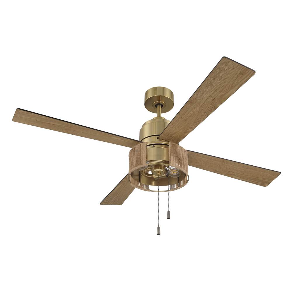 Craftmade KNS52SB4 Satin Brass Kensey 52'' 4-blade Ceiling Fan In Satin Brass W/ Flat Black/natural Oak Blades; Integrated Light Kit Image 9