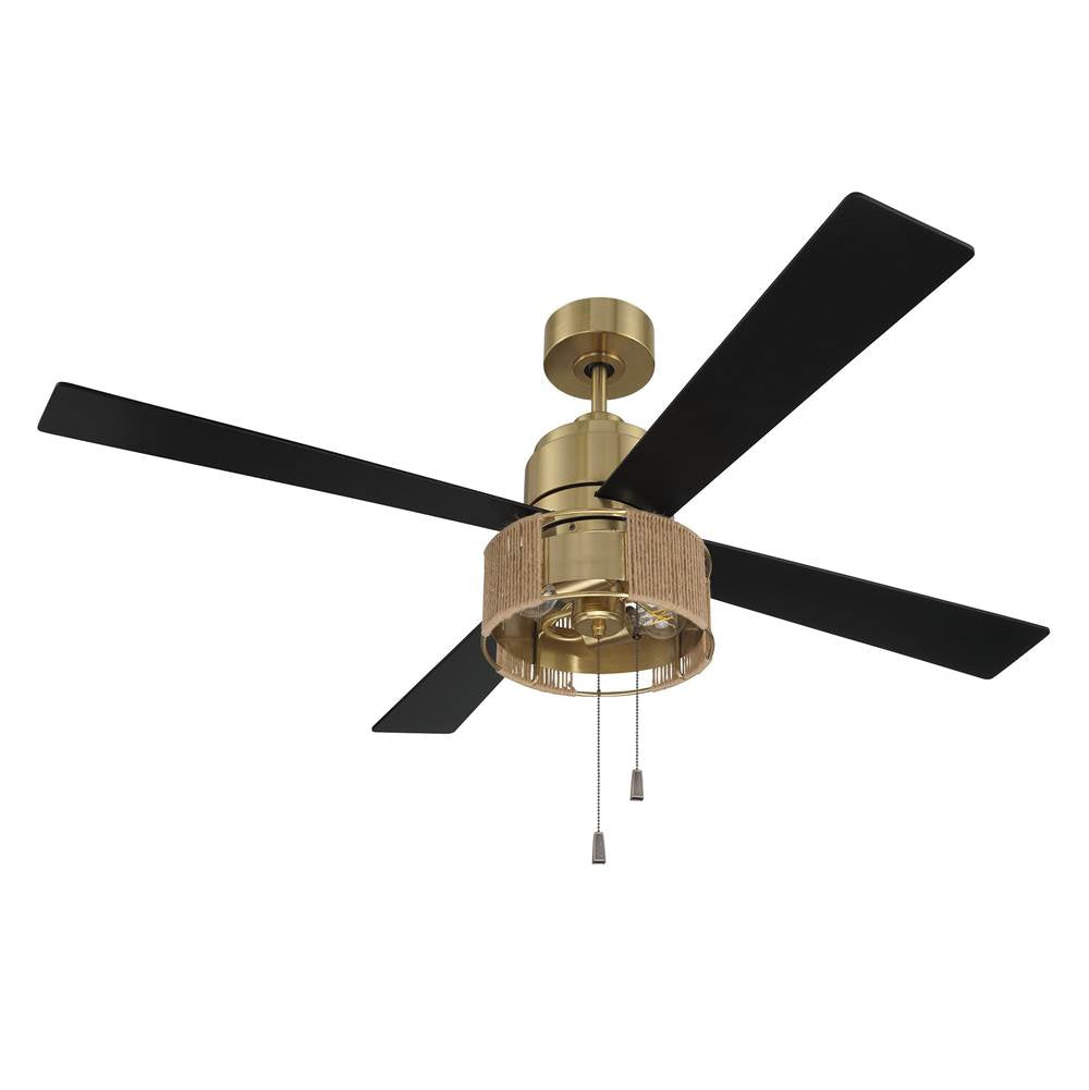 Craftmade KNS52SB4 Satin Brass Kensey 52'' 4-blade Ceiling Fan In Satin Brass W/ Flat Black/natural Oak Blades; Integrated Light Kit Image 6