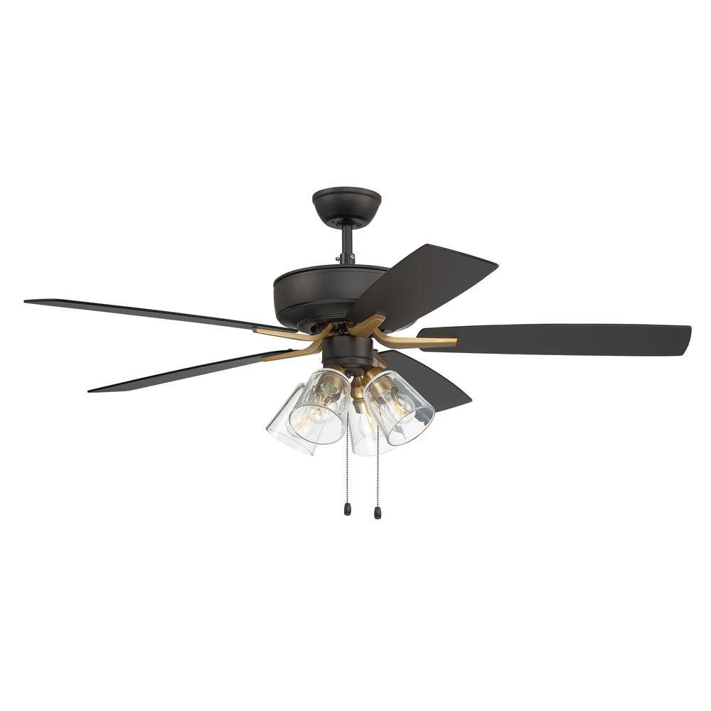 Craftmade Pro Plus Pro Plus 104 52'' 5-blade Ceiling Fan In Flat Black/satin Brass W/ White/washed Oak Blades; Integrated Light Kit