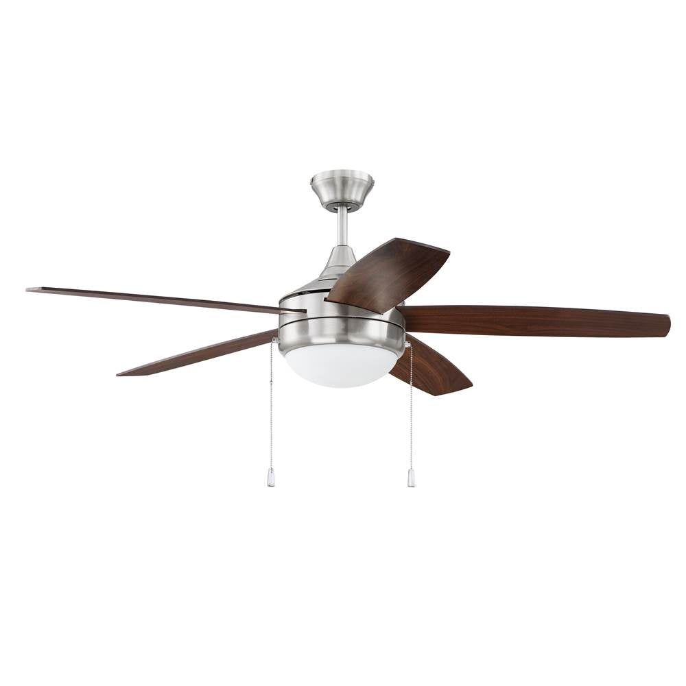 Craftmade PHA52BNK5 Brushed Polished Nickel Phaze 5 52'' 5-blade Ceiling Fan In Brushed Polished Nickel W/ Walnut/dark Oak Blades; Integrated Light Kit Image 1