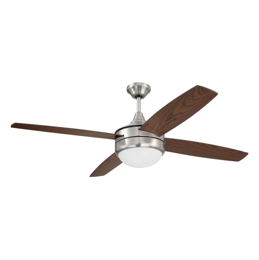 Craftmade Phaze Ii Phaze Ii 52'' 4-blade Ceiling Fan In Brushed Polished Nickel W/ Walnut/dark Oak Blades; Integrated Light Kit