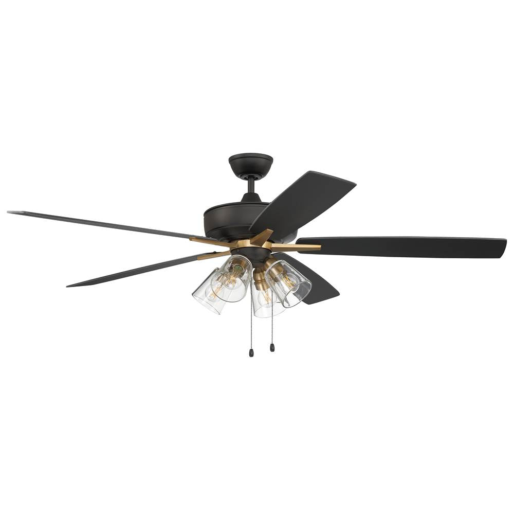Craftmade Super Pro Super Pro 104 60'' 5-blade Ceiling Fan In Flat Black/satin Brass W/ Black Walnut/flat Black Blades; Integrated Light Kit