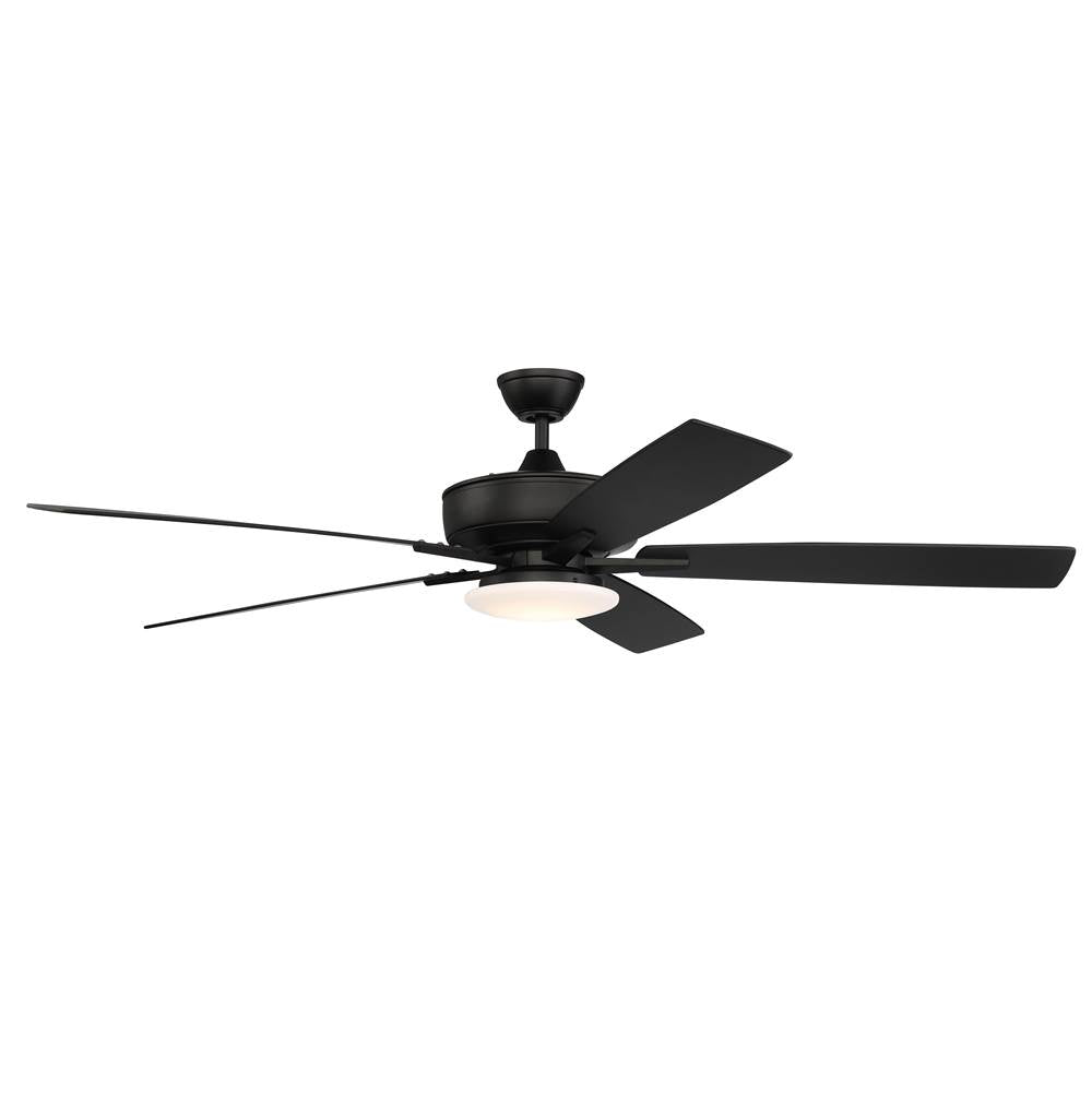 Craftmade Super Pro Super Pro 112 60'' 5-blade Ceiling Fan In Flat Black W/ Flat Black/greywood Blades; Integrated Light Kit