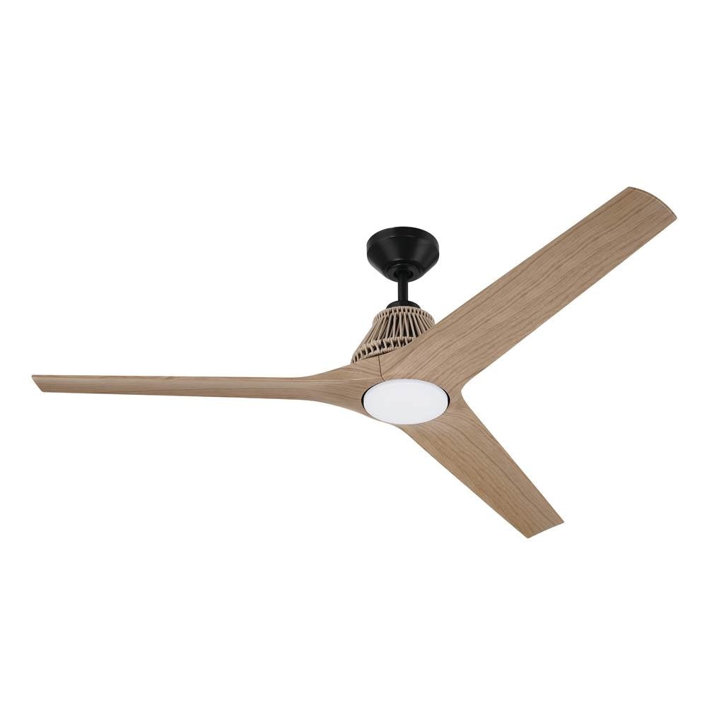 Craftmade SEA56FB3 Flat Black Sea Scape 56'' 3-blade Indoor/outdoor (wet) Ceiling Fan In Flat Black W/ Light Wood Grain Blades; Light Kit Included (optional) Image 4