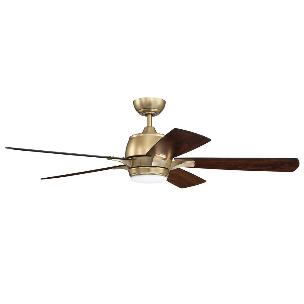 Craftmade Stellar 52'' 5-blade Ceiling Fan In Satin Brass W/ Flat Black/walnut Blades; Integrated Light Kit