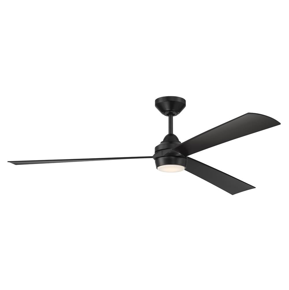 Craftmade Sterling 60'' 3-blade Indoor/outdoor (wet) Ceiling Fan In Flat Black With Flat Black Blades, Light Kit Included (optional)