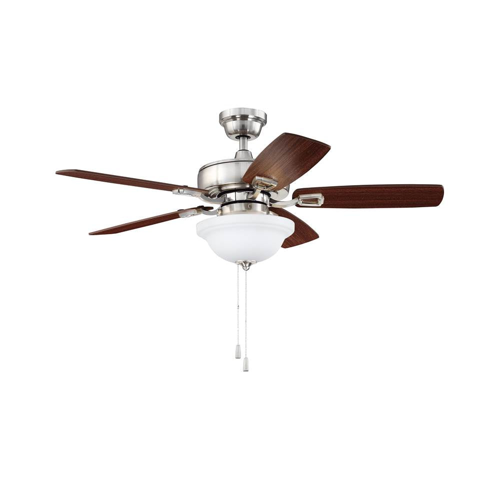 Craftmade TCE42BNK5C1-C Brushed Polished Nickel Twist N Click 42'' 5-blade Ceiling Fan In Brushed Polished Nickel W/ Ash/mahogany Blades (3-light Bowl); Integrated Light Kit Image 1