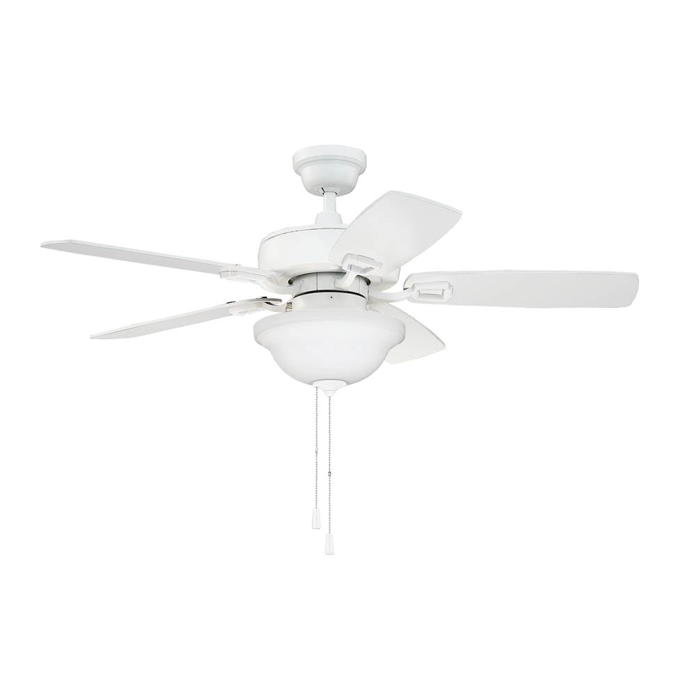 Craftmade TCE42W5C1-C White Twist N Click 42'' 5-blade Ceiling Fan In White W/ White/washed Oak Blades (3-light Bowl); Integrated Light Kit Image 3
