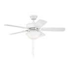Craftmade TCE42W5C1-C White Twist N Click 42'' 5-blade Ceiling Fan In White W/ White/washed Oak Blades (3-light Bowl); Integrated Light Kit Image 2