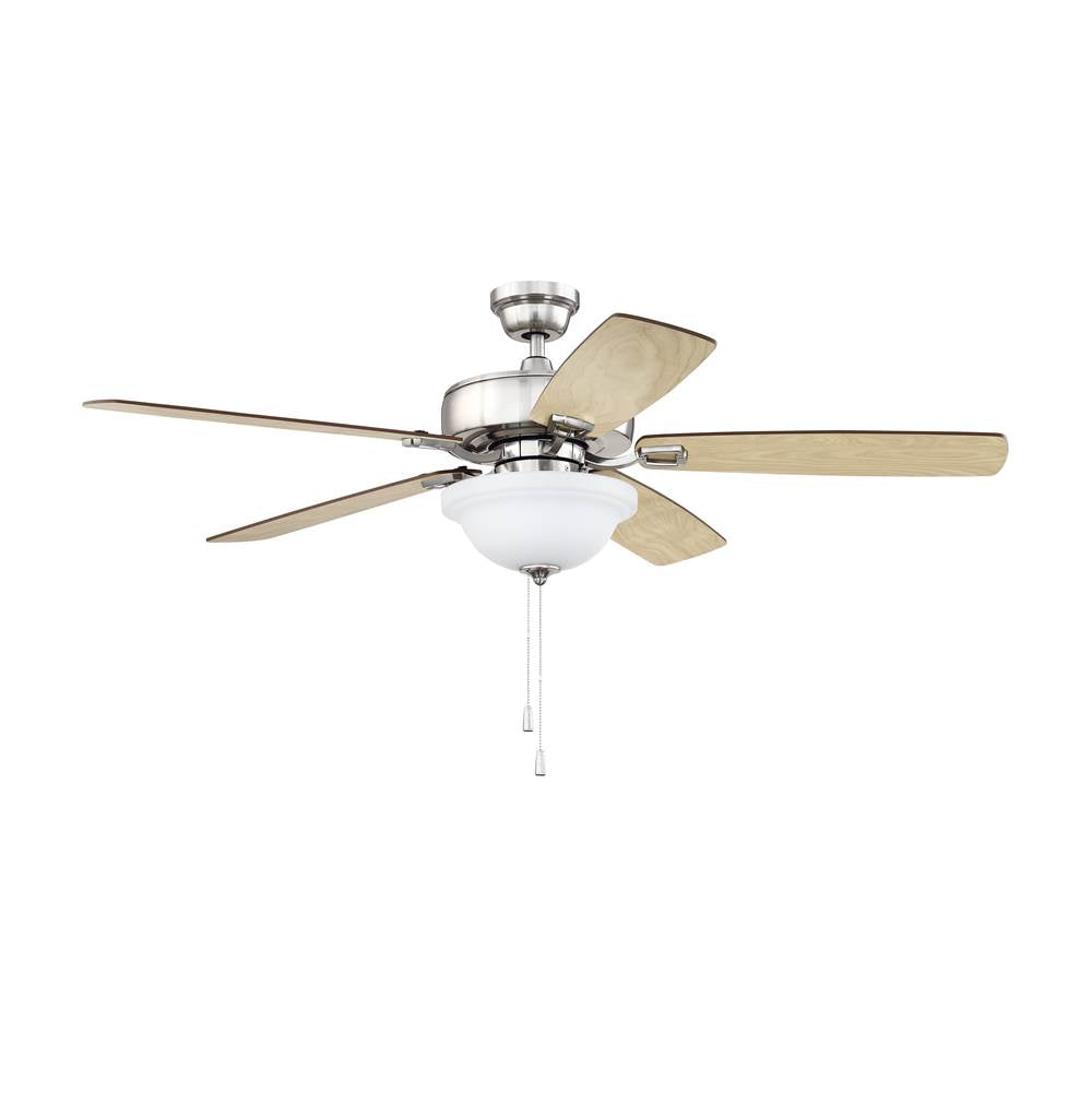 Craftmade TCE52BNK5C1-C Brushed Polished Nickel Twist N Click 52'' 5-blade Ceiling Fan In Brushed Polished Nickel W/ Ash/mahogany Blades (3-light Bowl); Integrated Light Kit Image 1