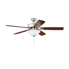 Craftmade TCE52BNK5C1-C Brushed Polished Nickel Twist N Click 52'' 5-blade Ceiling Fan In Brushed Polished Nickel W/ Ash/mahogany Blades (3-light Bowl); Integrated Light Kit Image 3
