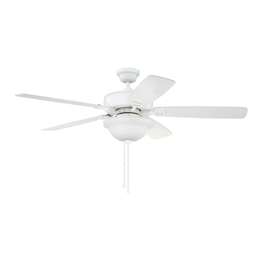 Craftmade TCE52W5C1-C White Twist N Click 52'' 5-blade Ceiling Fan In White W/ White/washed Oak Blades (3-light Bowl); Integrated Light Kit Image 1