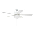 Craftmade TCE52W5C1-C White Twist N Click 52'' 5-blade Ceiling Fan In White W/ White/washed Oak Blades (3-light Bowl); Integrated Light Kit Image 1