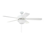 Craftmade TCE52W5C1-C White Twist N Click 52'' 5-blade Ceiling Fan In White W/ White/washed Oak Blades (3-light Bowl); Integrated Light Kit Image 1