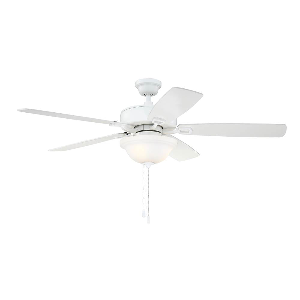 Craftmade Twist N Click Twist N Click 52'' 5-blade Ceiling Fan In White W/ White/washed Oak Blades (3-light Bowl); Integrated Light Kit